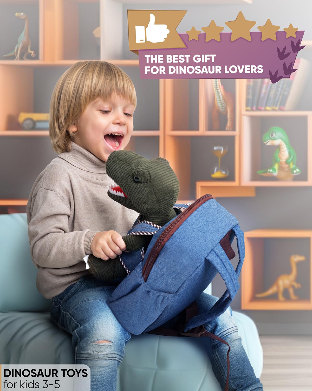 Green Dinosaur Toys for Kids 2-5, Gifts for 2 Year Old Boy, Gifts for 3 Year Old Boys, Toddler Dinosaur Backpack
