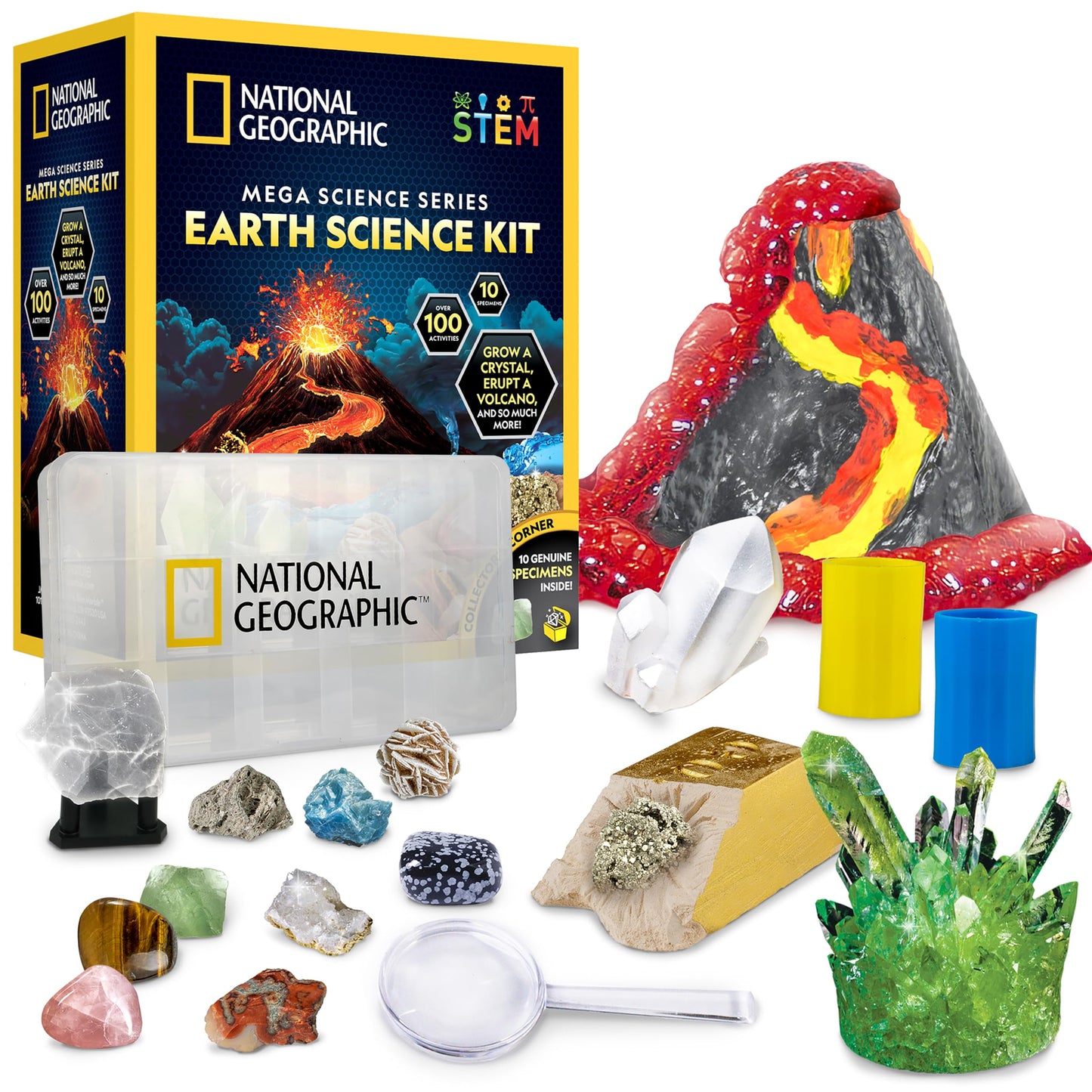 NATIONAL GEOGRAPHIC Earth Science Kit – 100+ Science Experiments & Activities for Kids, Crystal Growing, Volcano Science Kit, Rock Collection, STEM Project Toy for Boys & Girls (Amazon Exclusive)