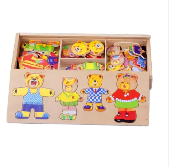 Wooden four rabbits changing clothes and dressing Puzzle for kids