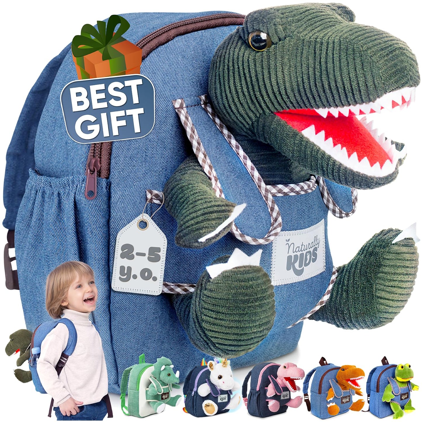 Green Dinosaur Toys for Kids 2-5, Gifts for 2 Year Old Boy, Gifts for 3 Year Old Boys, Toddler Dinosaur Backpack
